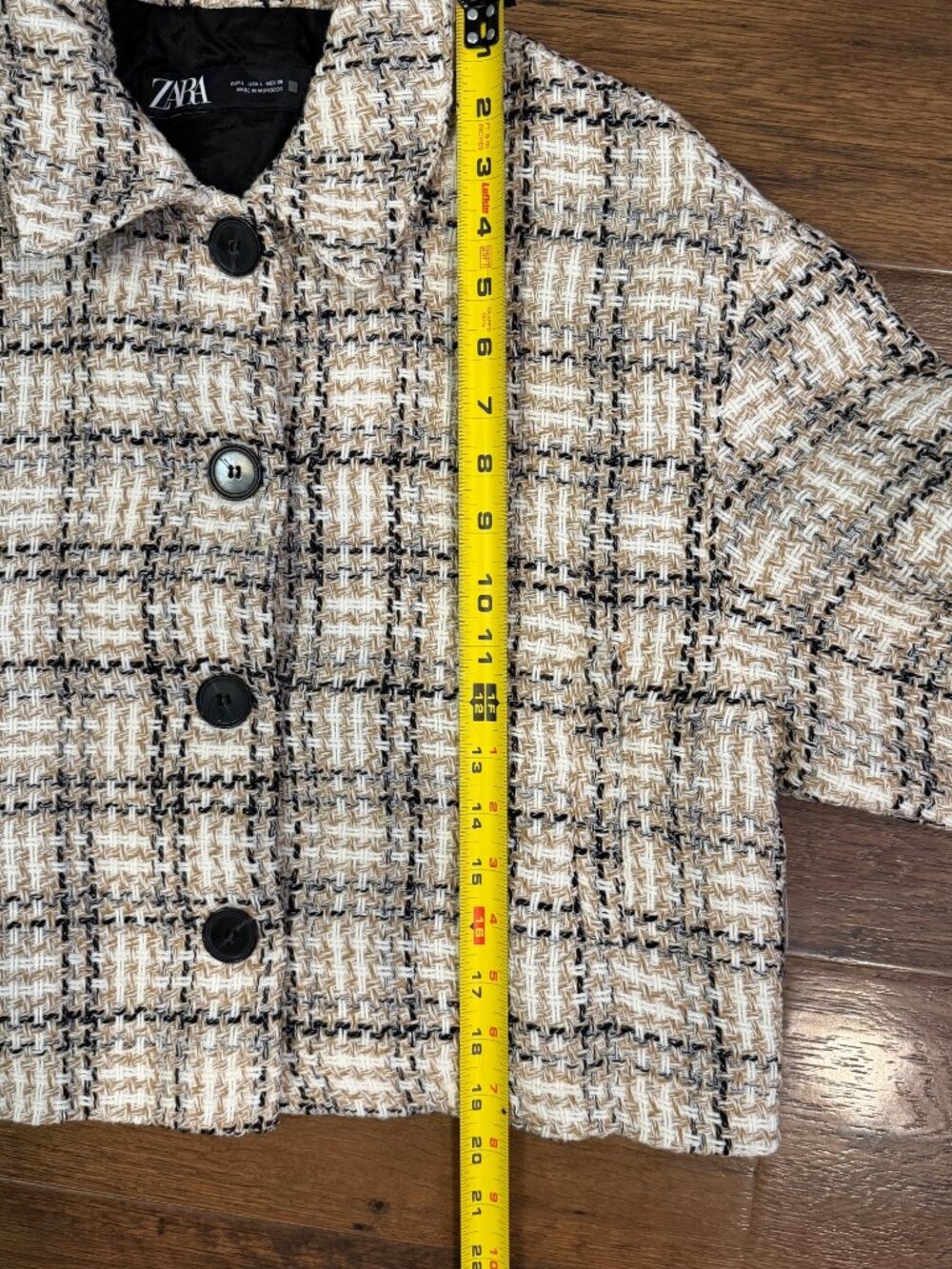 Zara Women’s Tweed Jacket Cream/Black Plaid Sz Large - Picture 11 of 12